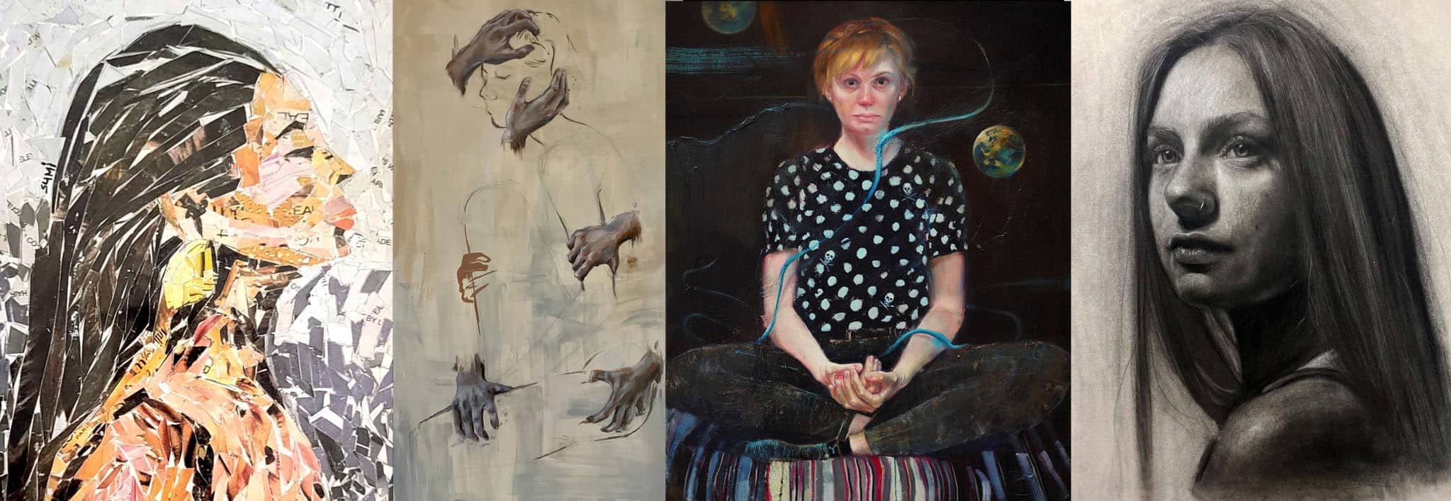 4 pieces by different female artists depicting self-portraits